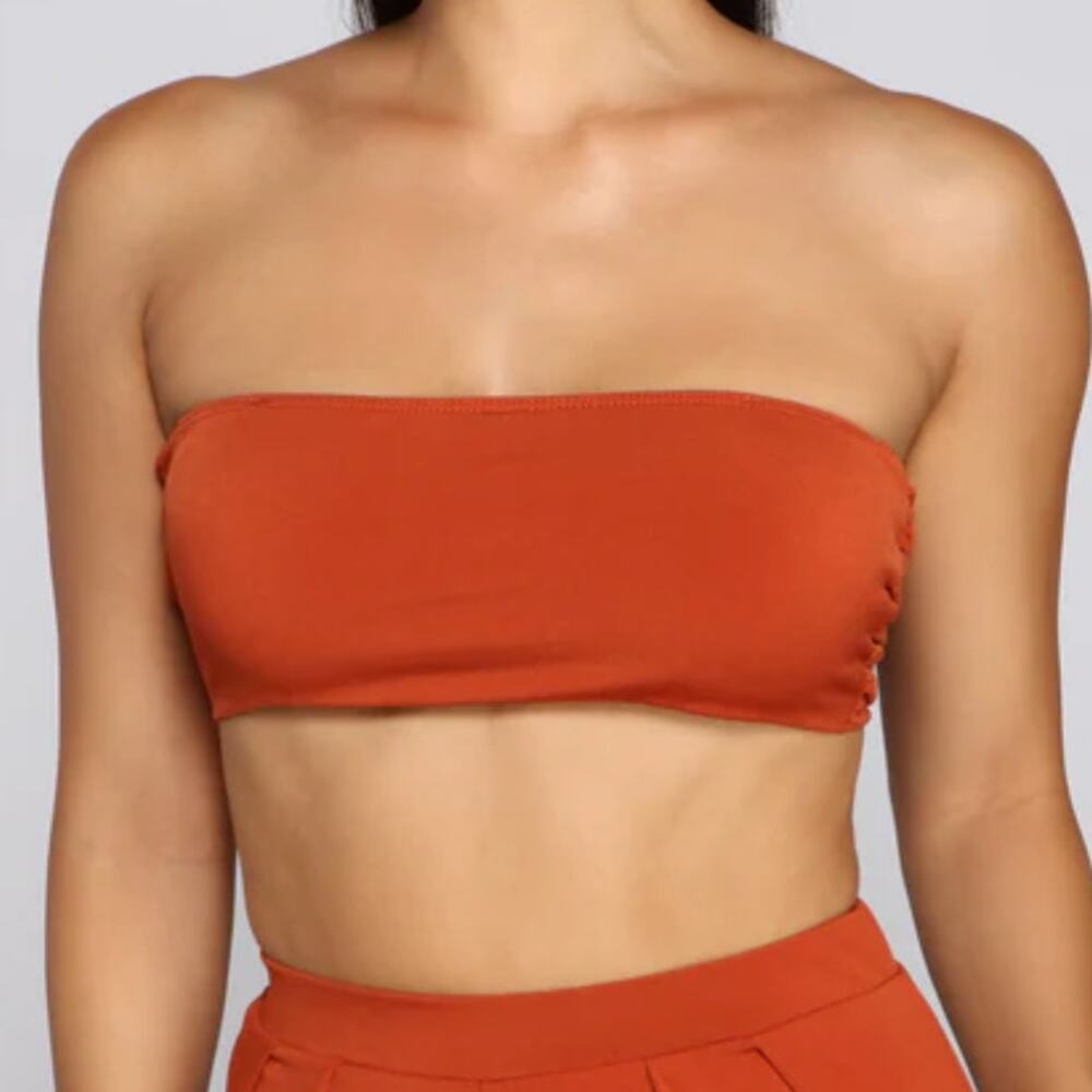 Windsor M Rust Orange Terracotta Strapless Basic Crop Tube Top